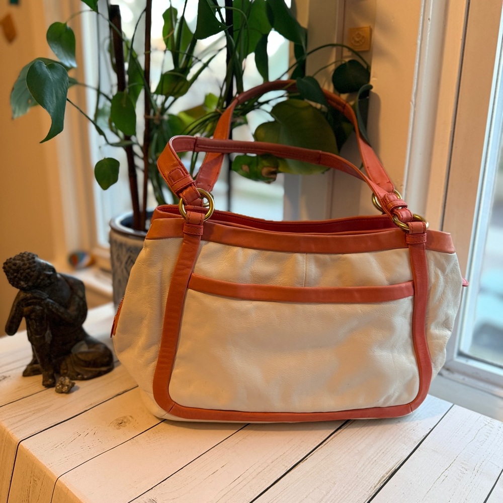 COACH | Cricket Leather Satchel, White with Coral Trim (2009) #13602 - Picture 3 of 17